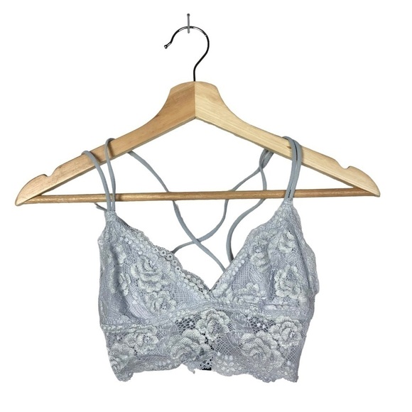 Urban Outfitters UO Out From Under Light Blue Lace Cross Back Bralette S - Picture 1 of 3